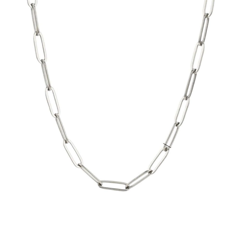 Stainless Steel Paperclip Chain Necklace – Minimalist Silver Tone